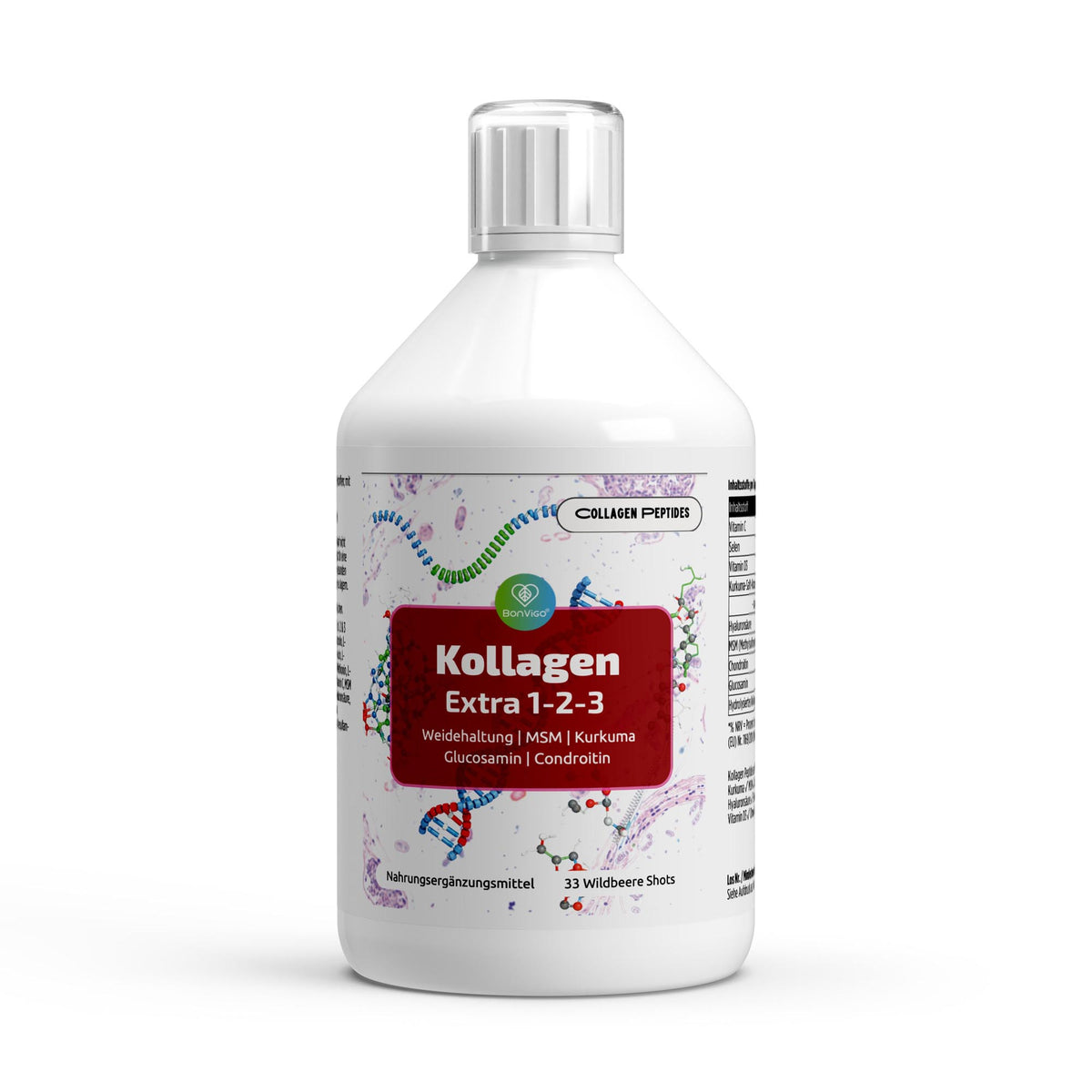 Kollagen Extra 1-2-3 - 6000 mg Peptide vom grasgefütterten Rind - MSM,