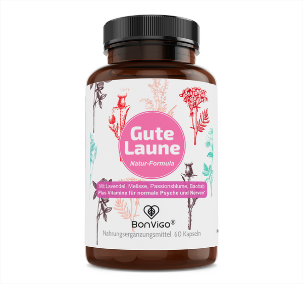 BonVigo® Gute Laune Kapseln mit Lavendel, Melisse, Passionsblume & Vitamin B 12 für normale Psyche