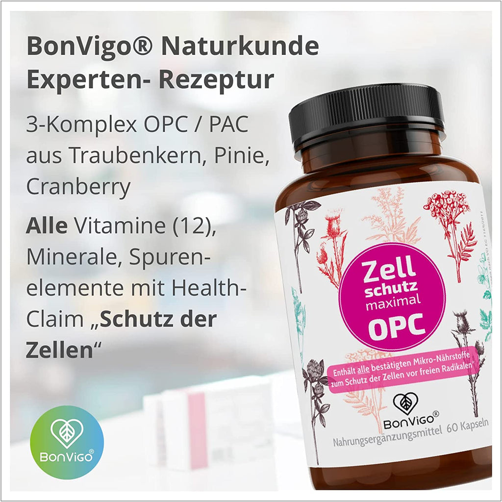 OPC Zellschutz maximal - Traubenkerne, Pinien, Cranberry - BonVigo® Natürlich Gesund