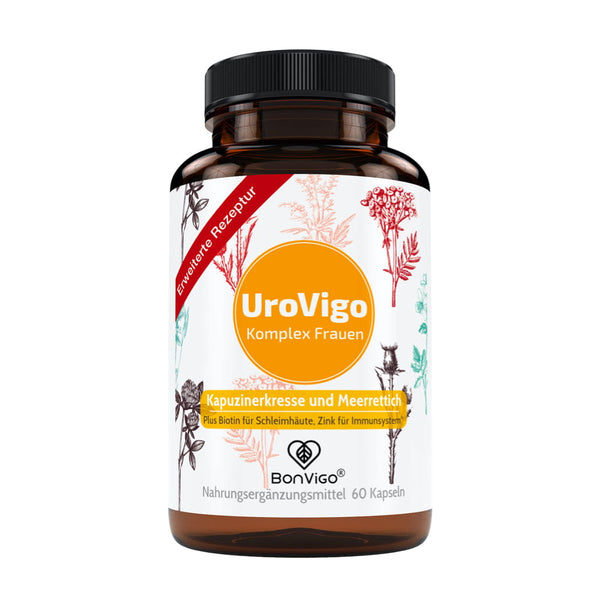 UroVigo Frauen mit Kapuzinerkresse, Meerrettich, Vitamine für Blase/Harnwege - BonVigo® Natürlich Gesund